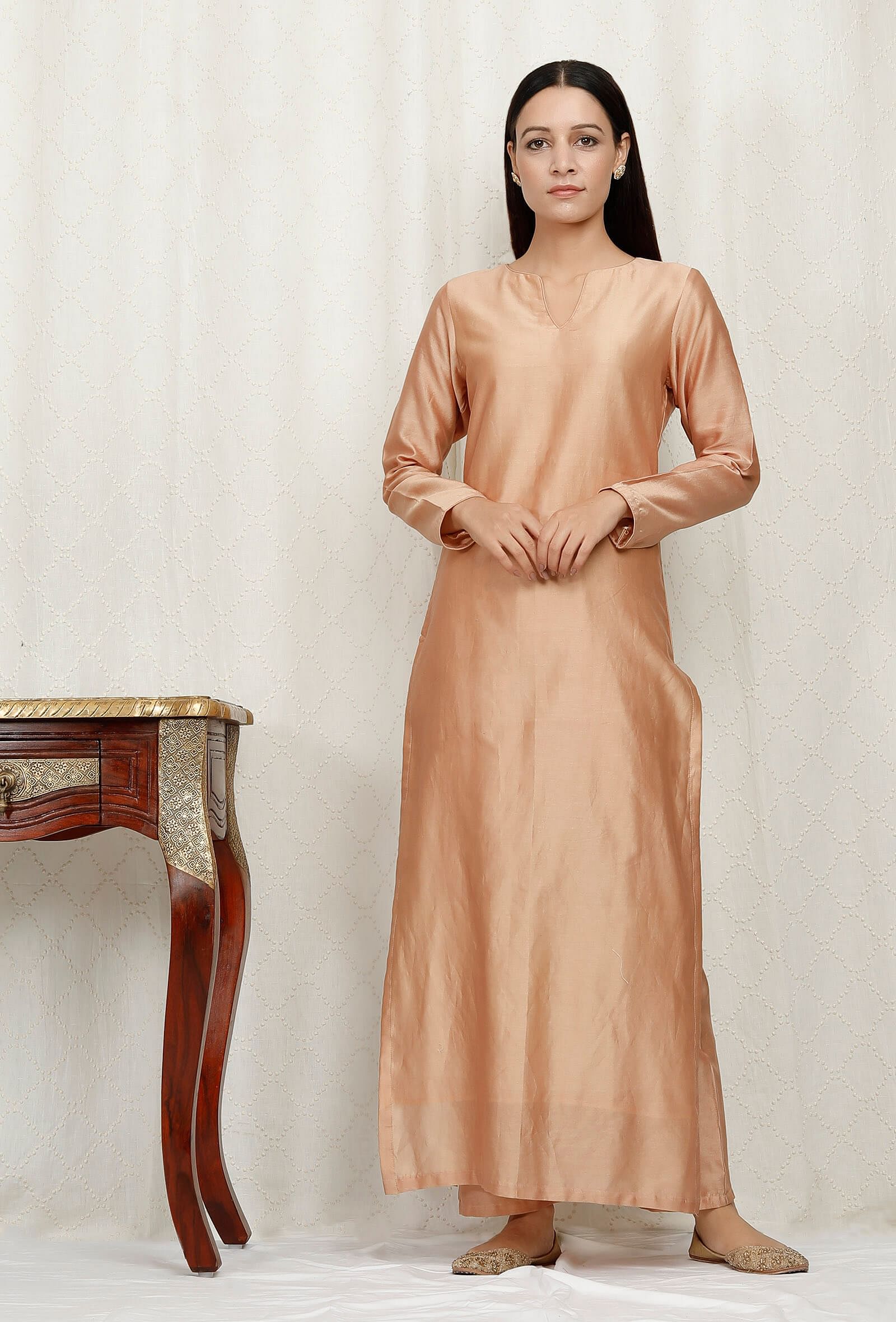 Golden Beige Pure Banarasi Chanderi Kurta