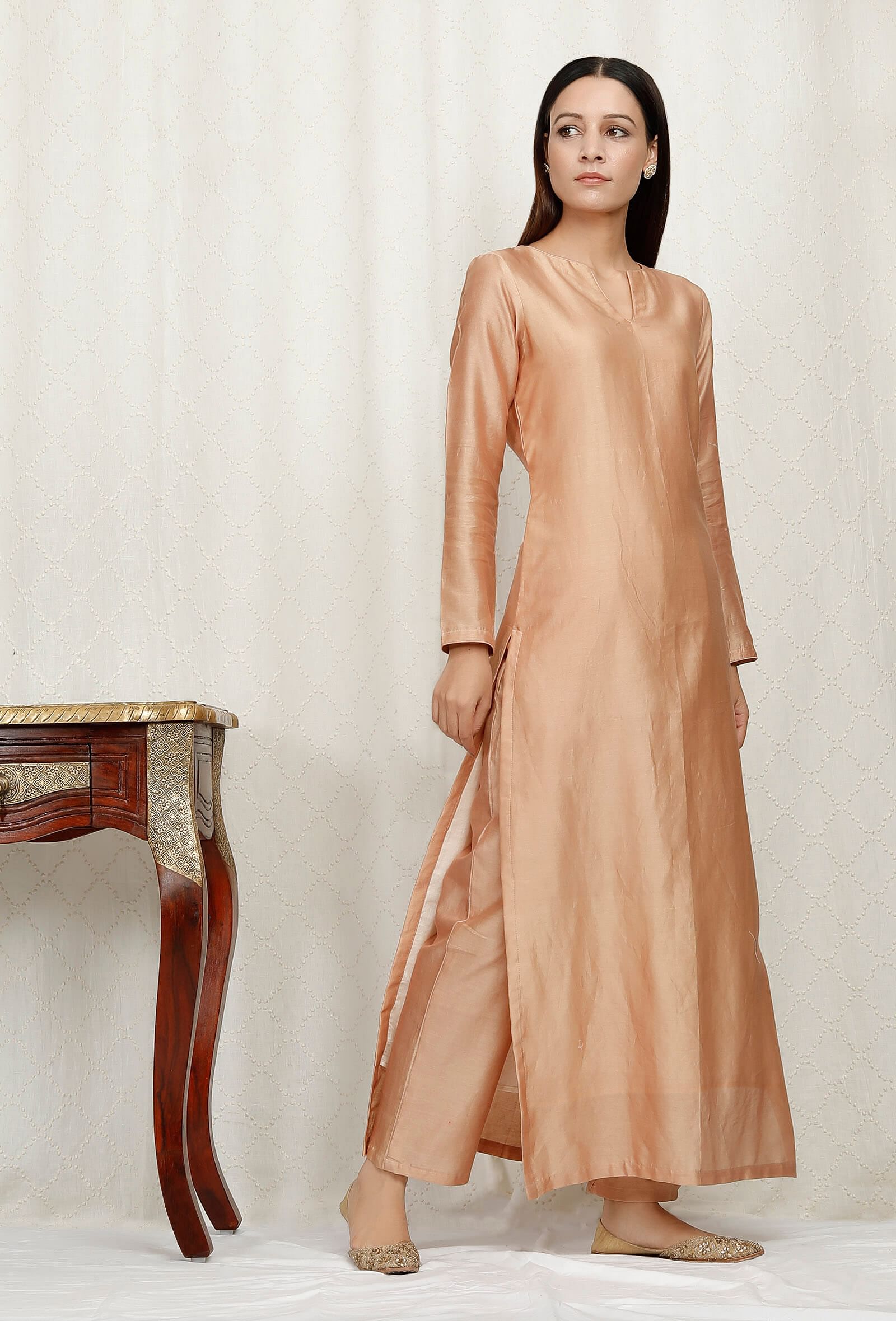 Golden Beige Pure Banarasi Chanderi Kurta