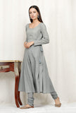 Zari Embroidered Grey Cotton Kurta