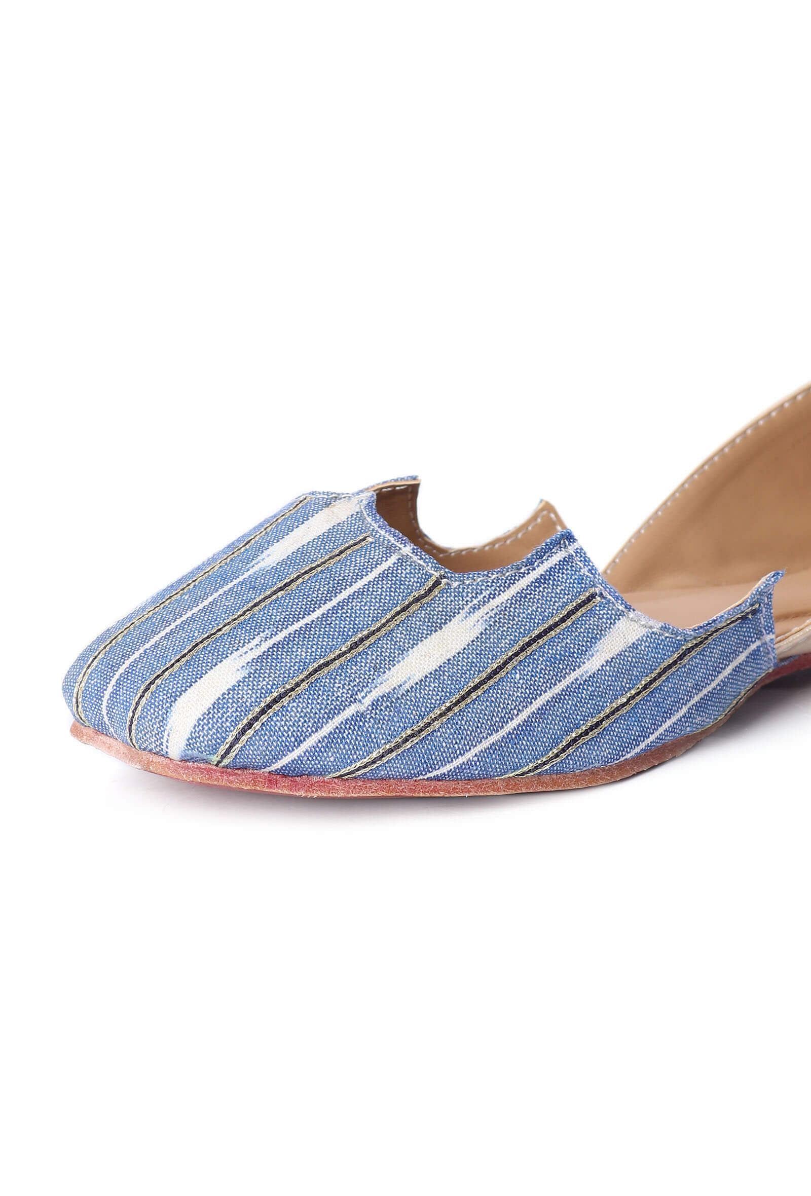 Sky Blue Heart Embroidery Ikat Jutti