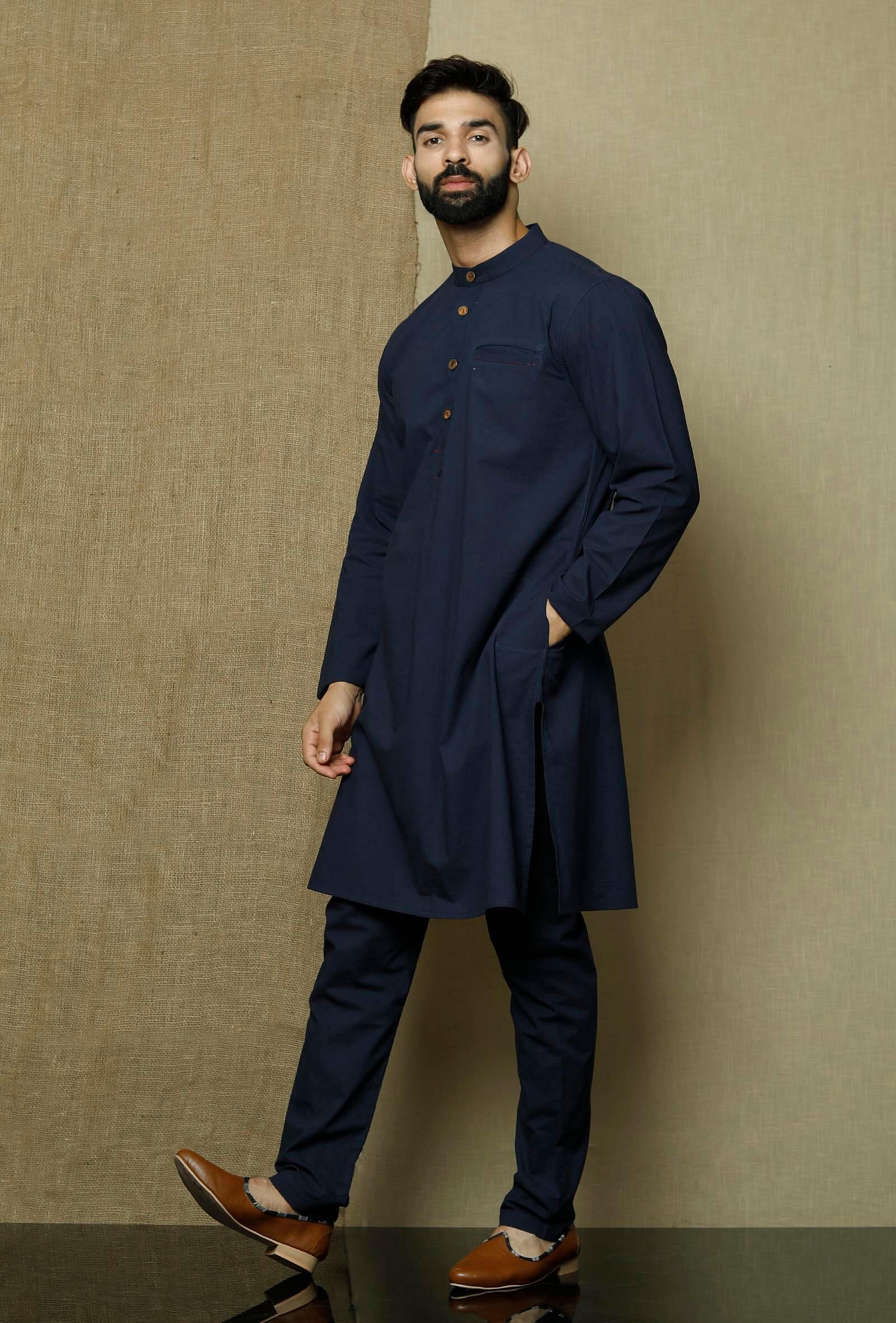 Set of 2:Prussian Blue  Kurta and Pyjama
