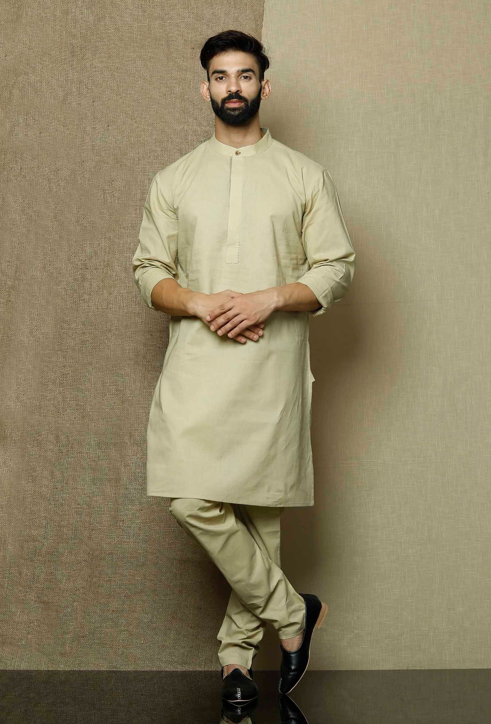 Set of 2:Muted Beige  Cotton Kurta and Pyjama