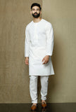 Set of 2:Safed Round Neck  Cotton Kurta and Pyjama