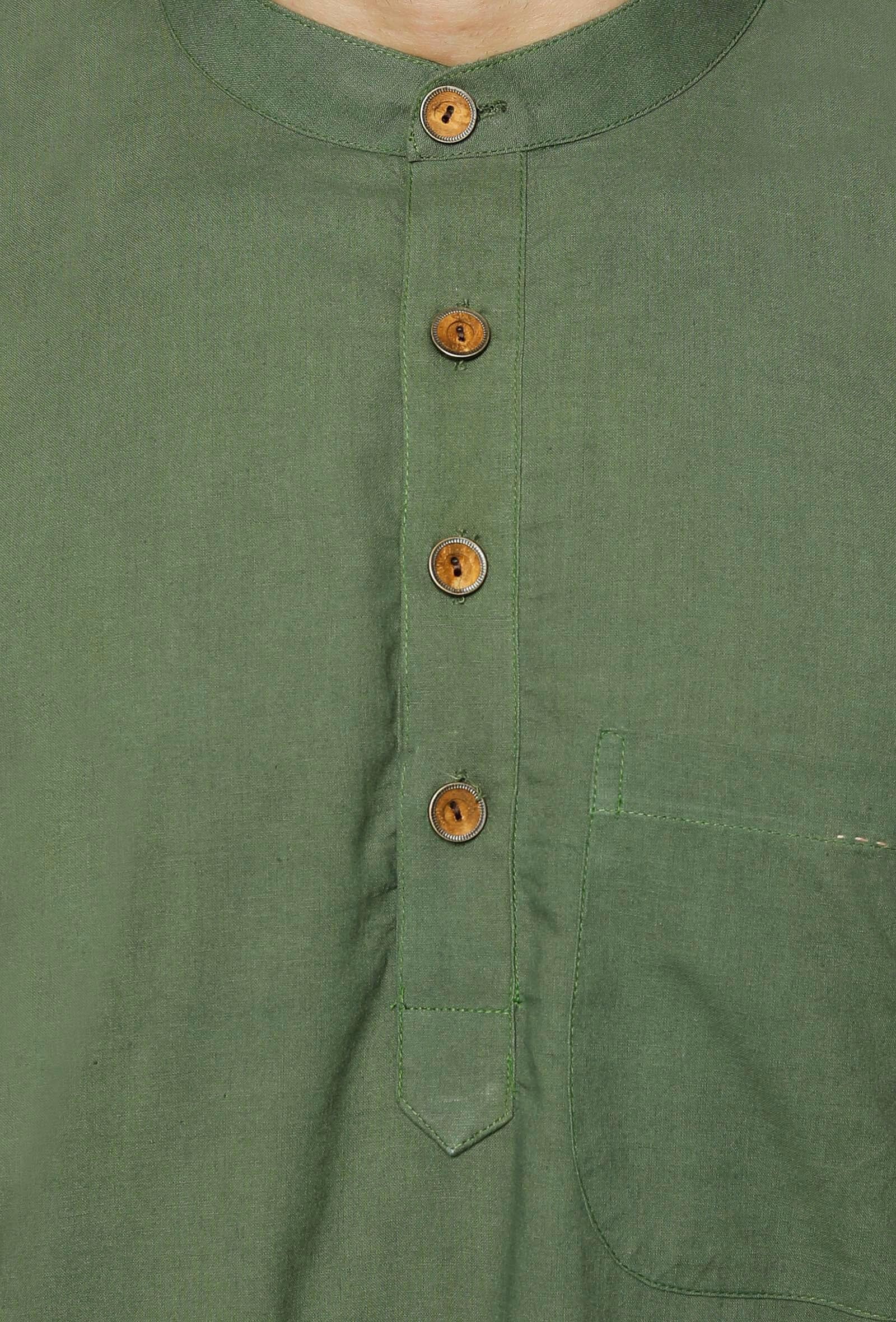 Set of 2:Moss Green Cotton Cambric Kurta and Pyjama