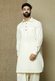 Off White Collared  Cotton Kurta