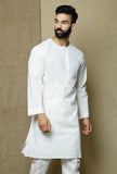 Safed Round Neck  Cotton Kurta