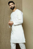 Safed Round Neck  Cotton Kurta