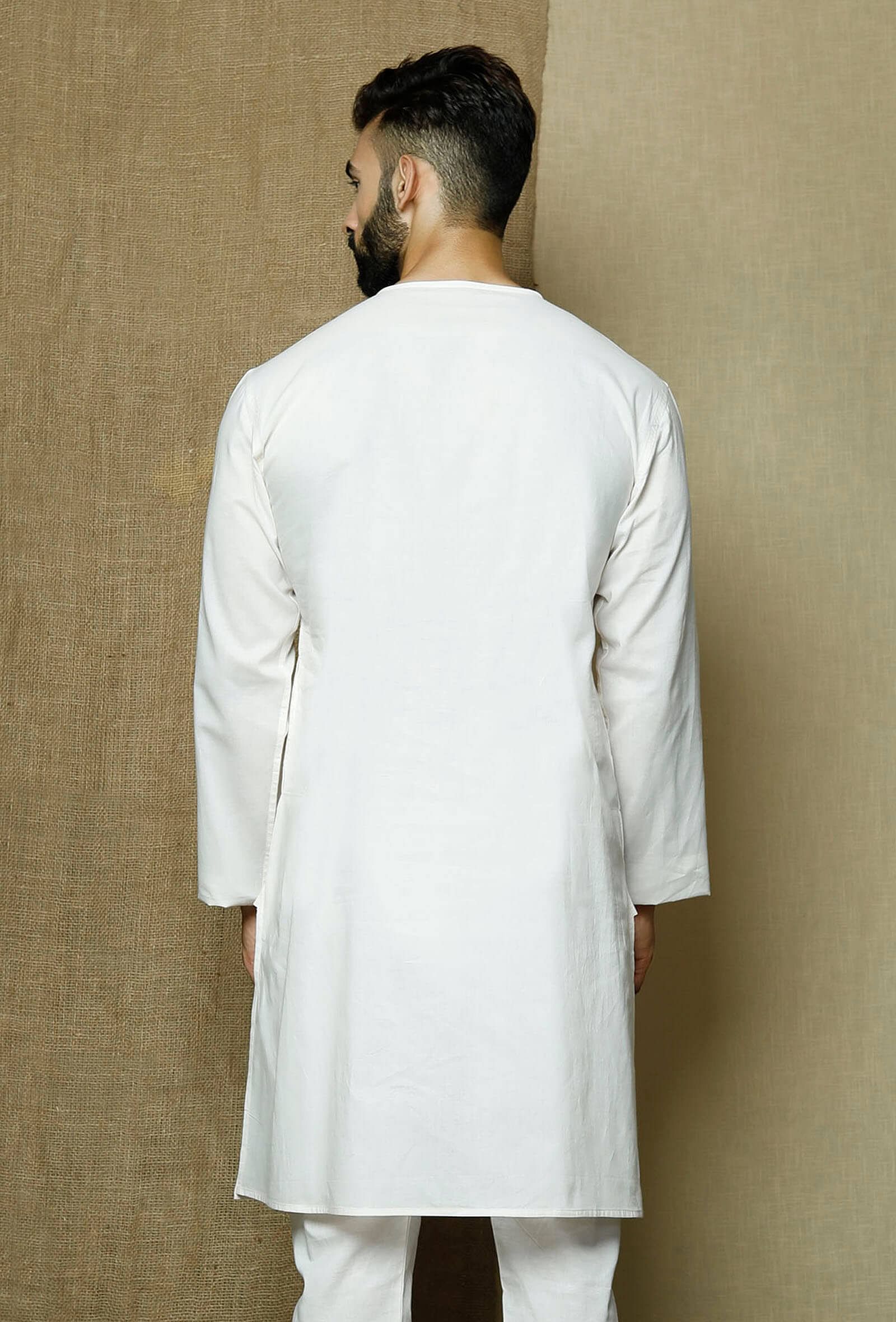 Safed Round Neck  Cotton Kurta