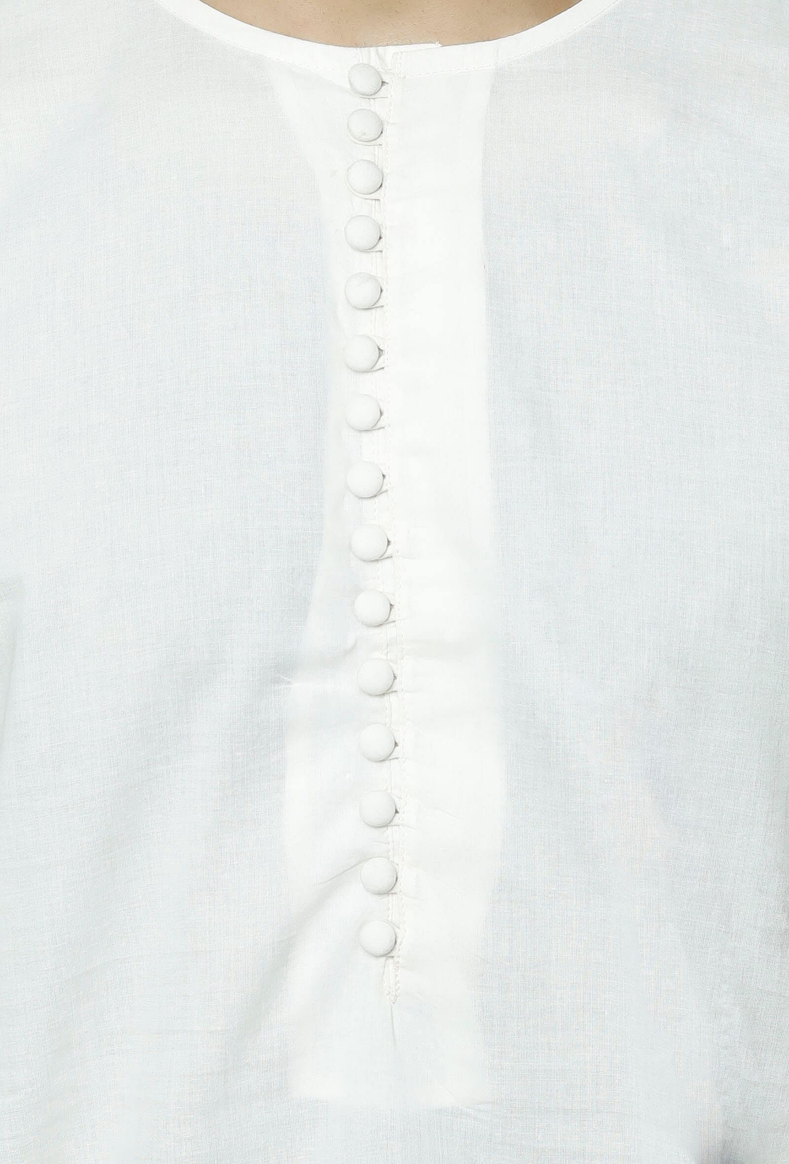 Safed Round Neck  Cotton Kurta