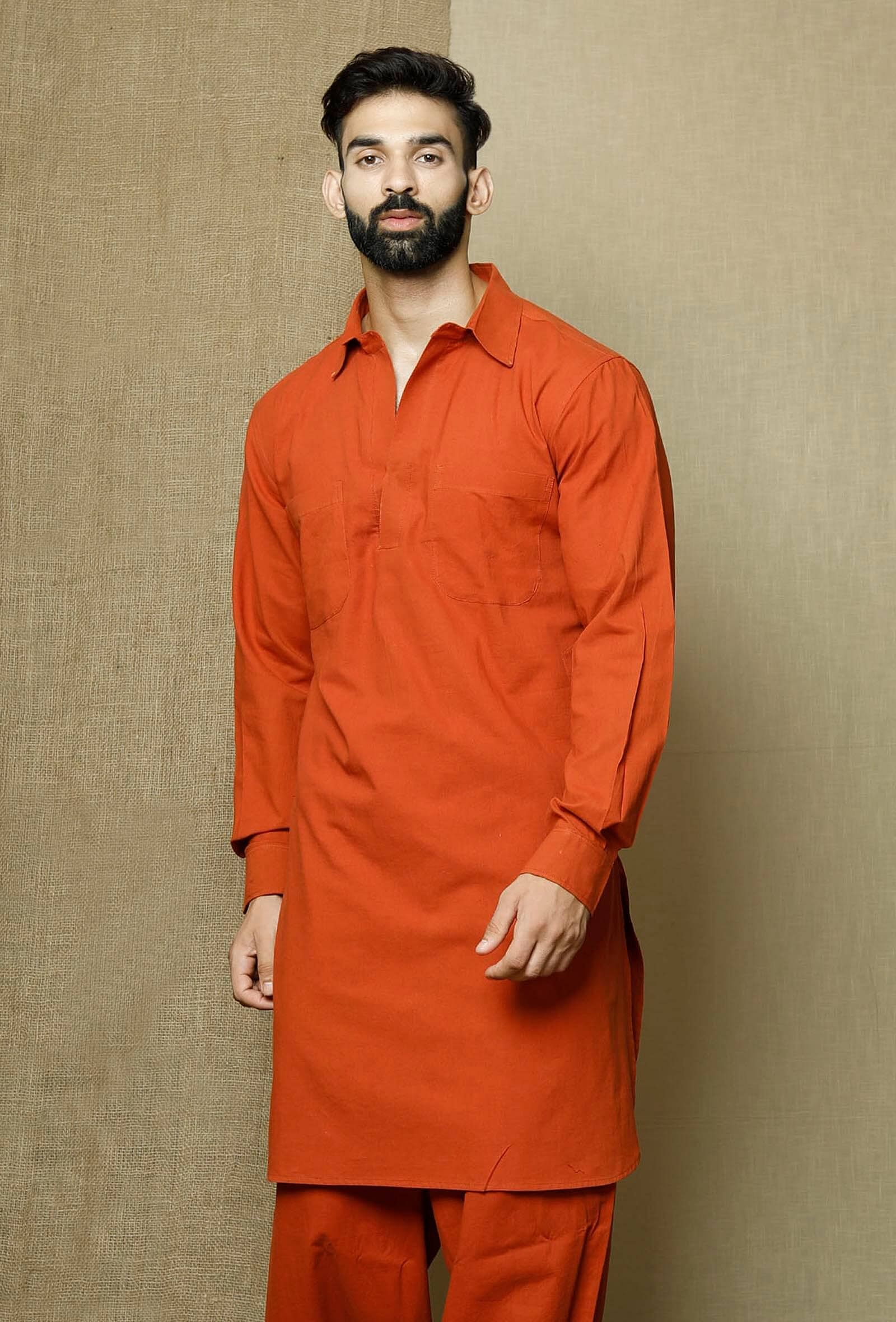 Tangerine  Cotton Kurta