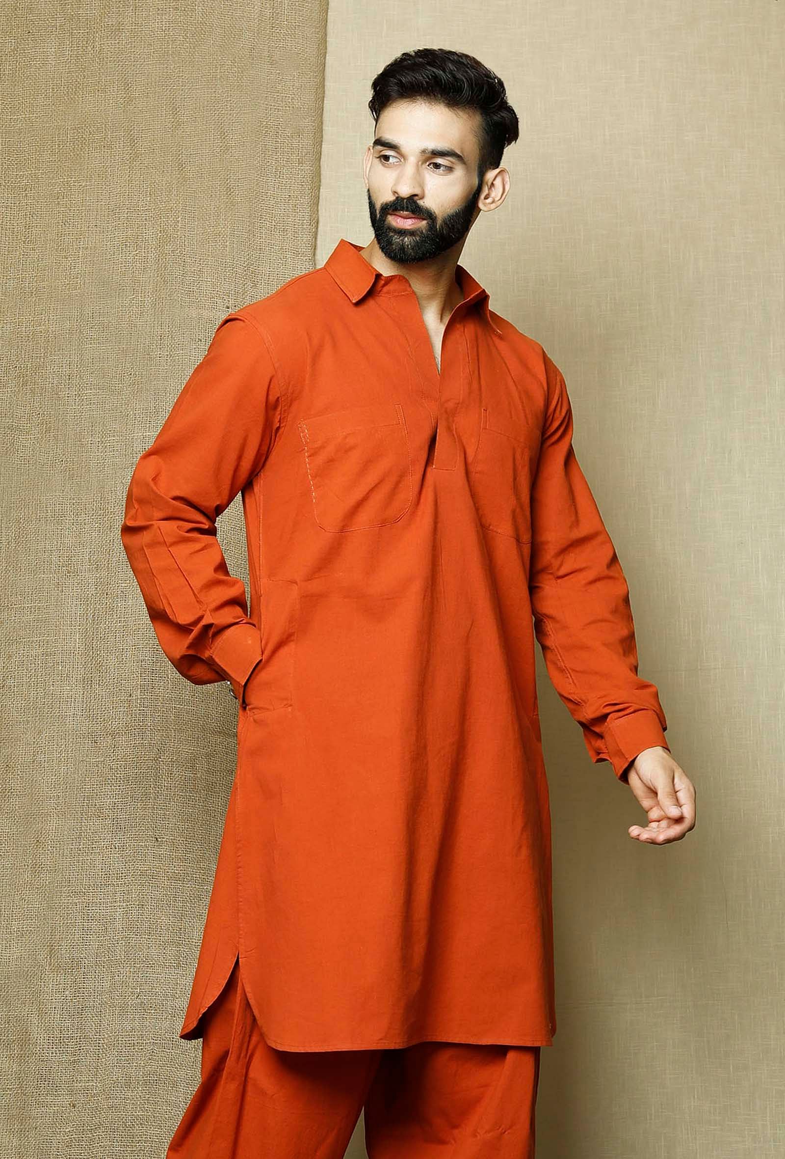 Tangerine  Cotton Kurta