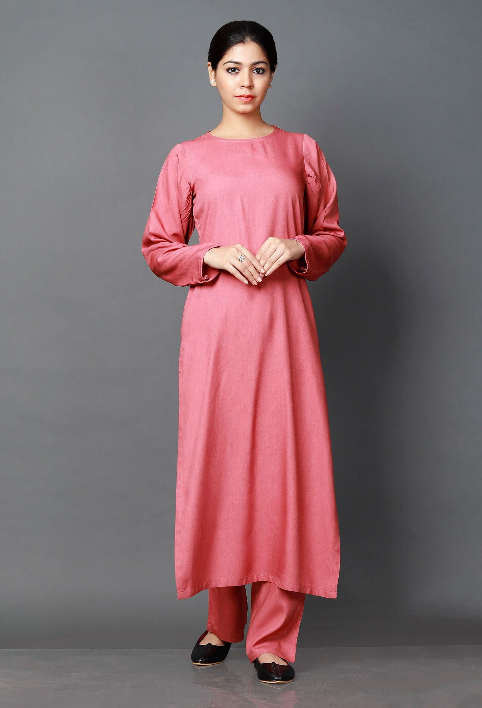 Set of 3: Pink Bamboo Kurta/Pallazo and Eucallyptus Dupatta