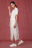 White Handblock Printed overlap Linen Dress