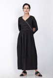 Black Overlapping V-Neck Gathered Cotton Kurta
