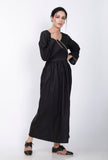 Black Overlapping V-Neck Gathered Cotton Kurta