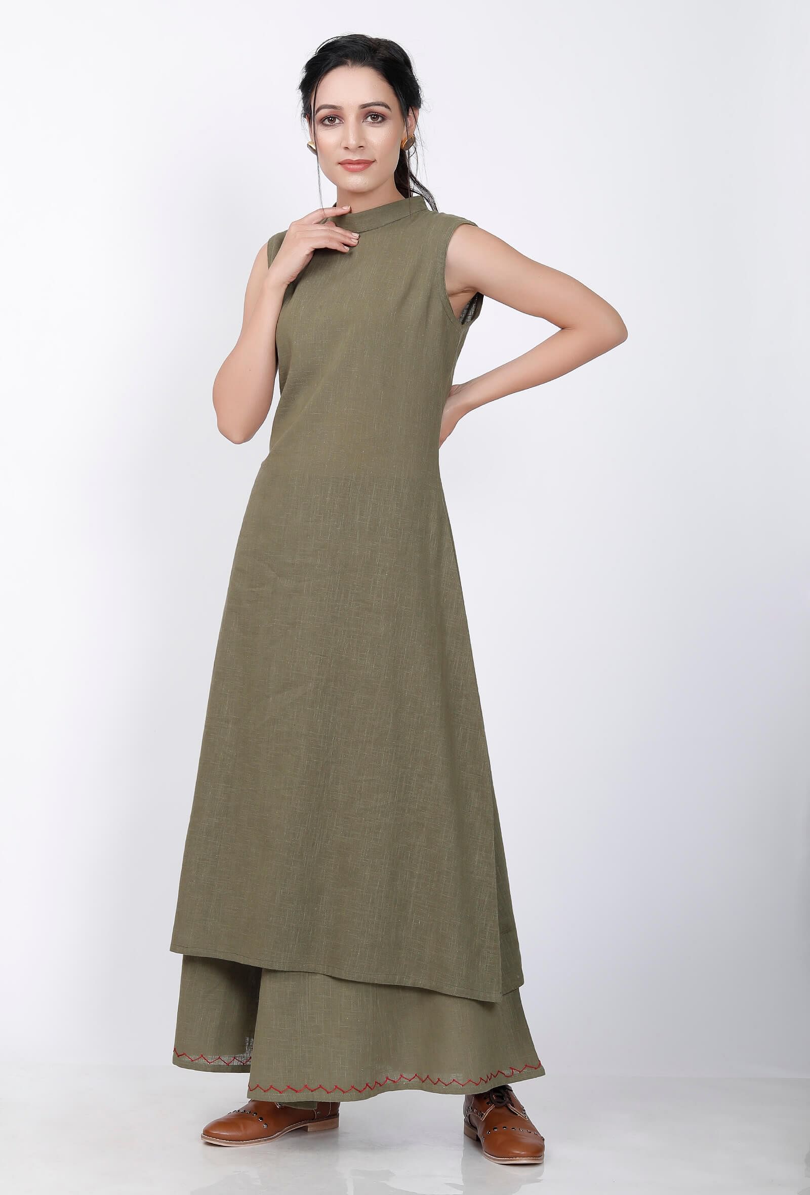 Mehandi Green Halter Neck Cotton Kurta