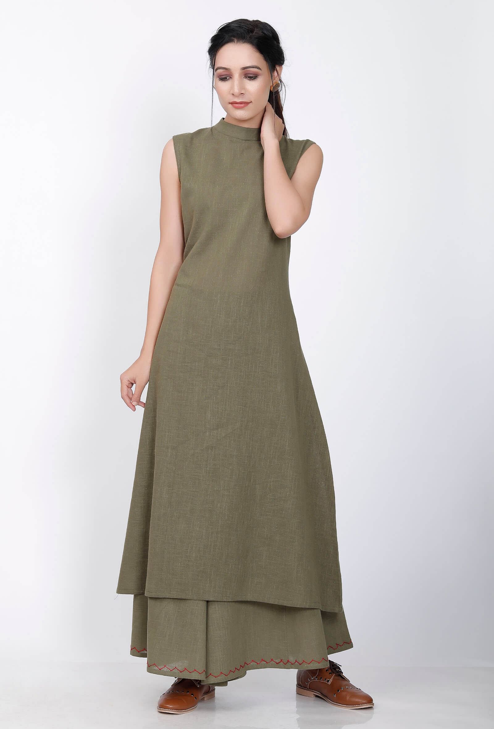 Mehandi Green Halter Neck Cotton Kurta