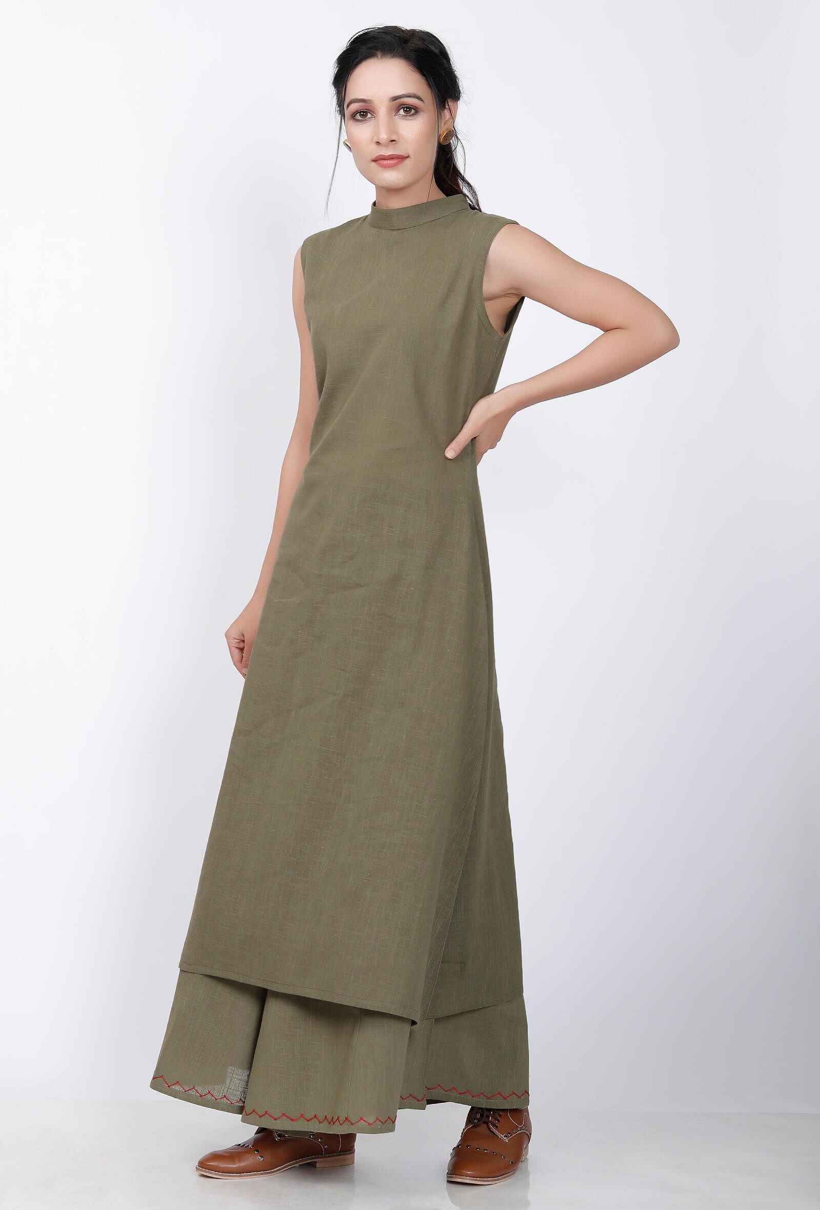 Mehandi Green Halter Neck Cotton Kurta