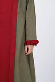 Mehandi Green Cape With Maroon Frills