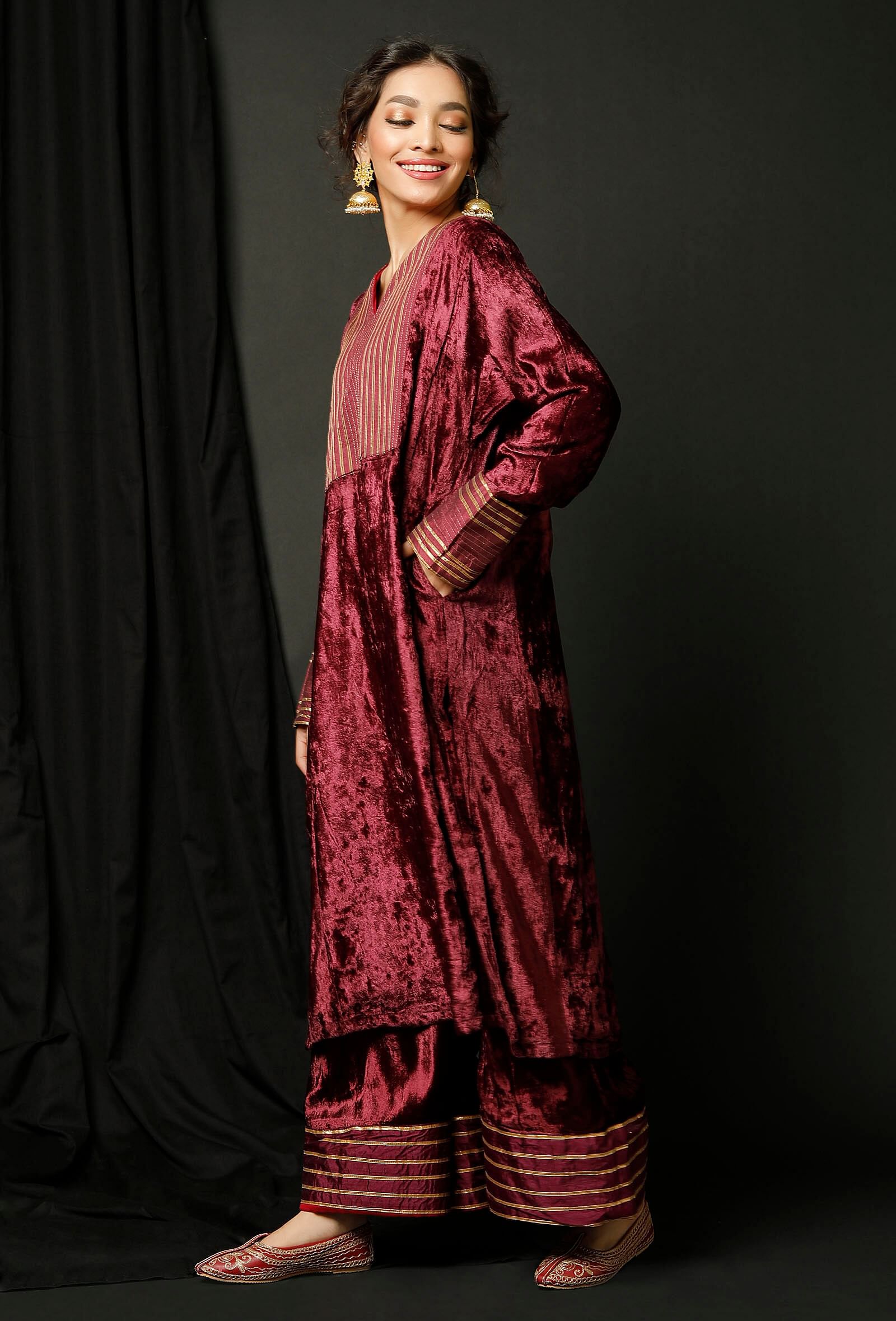 Set of 2 : Wine Velvet Phiran and Wine Velvet  Pallazo