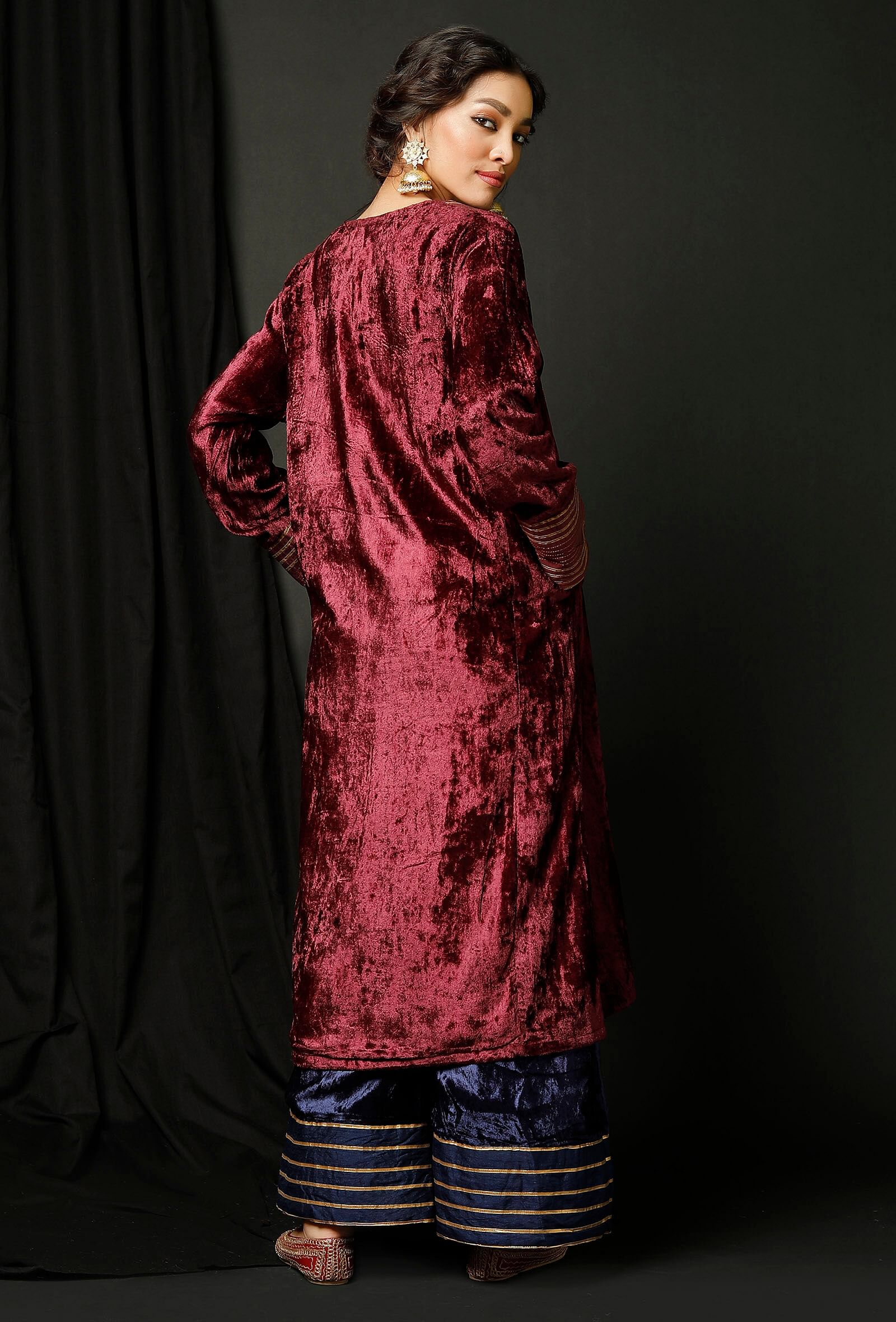 Set of 2 : Wine Velvet Phiran and Blue Velvet Pallazo