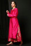 Set of 2 : Pink Raw Silk Kurta and Pink Banarsi Brocade Skirt