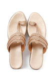 Golden Hand Embroidered Kolhapuri Inspired Wedges