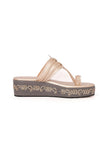 Golden Hand Embroidered Kolhapuri Inspired Wedges