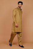 Set of 2:Olive Green Cotton Satin Pathani Kurta and Pyjama