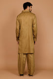 Set of 2:Olive Green Cotton Satin Pathani Kurta and Pyjama