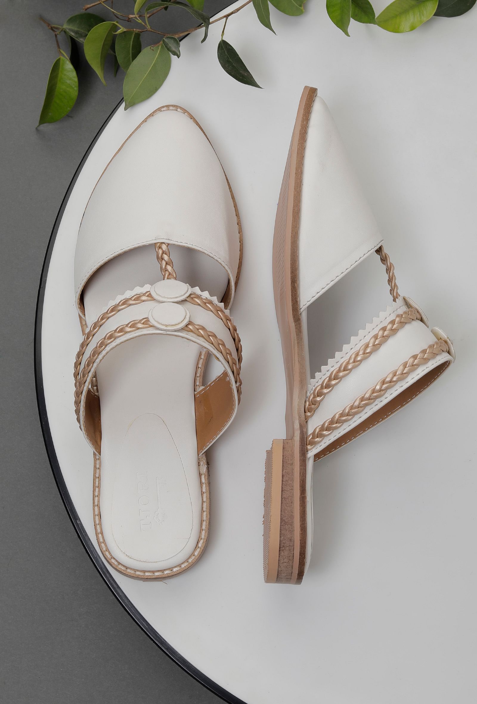 White Sunheri Braided Sliders