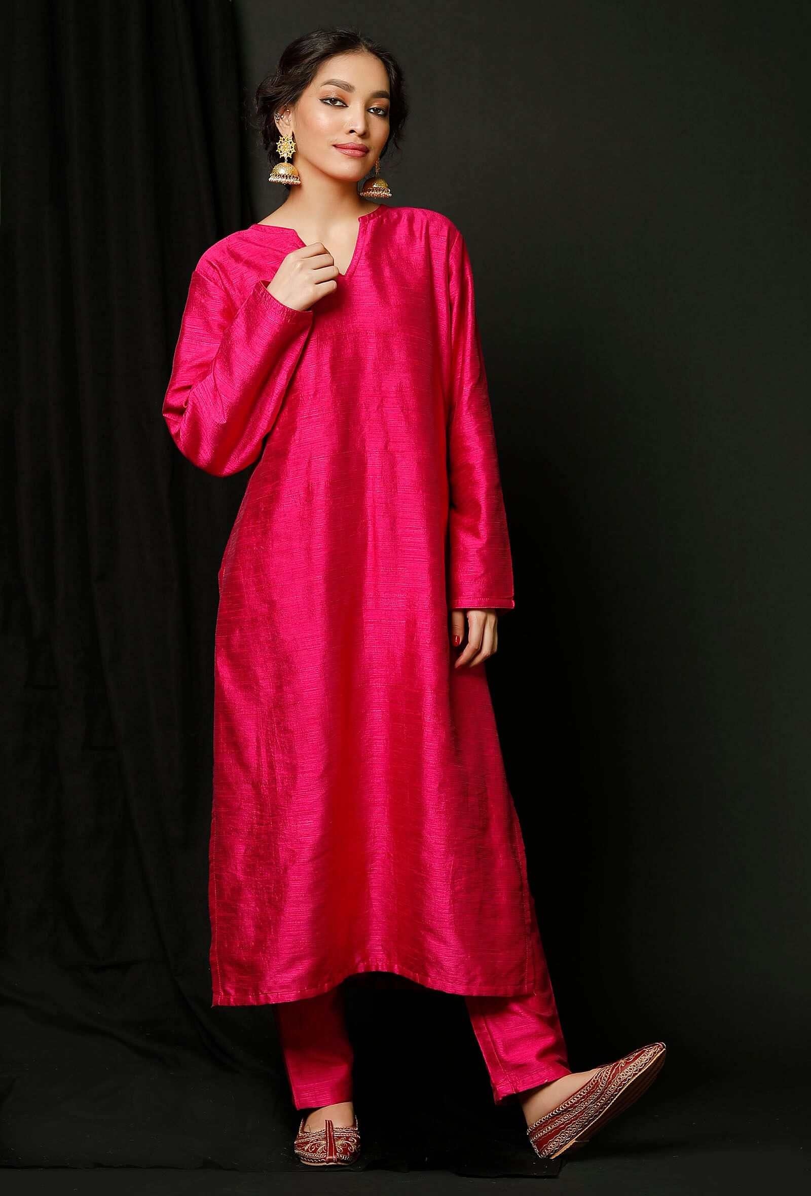 Pink Raw Silk Kurta