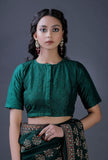Bottle Green Raw Silk Plain Blouse
