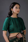 Bottle Green Raw Silk Plain Blouse