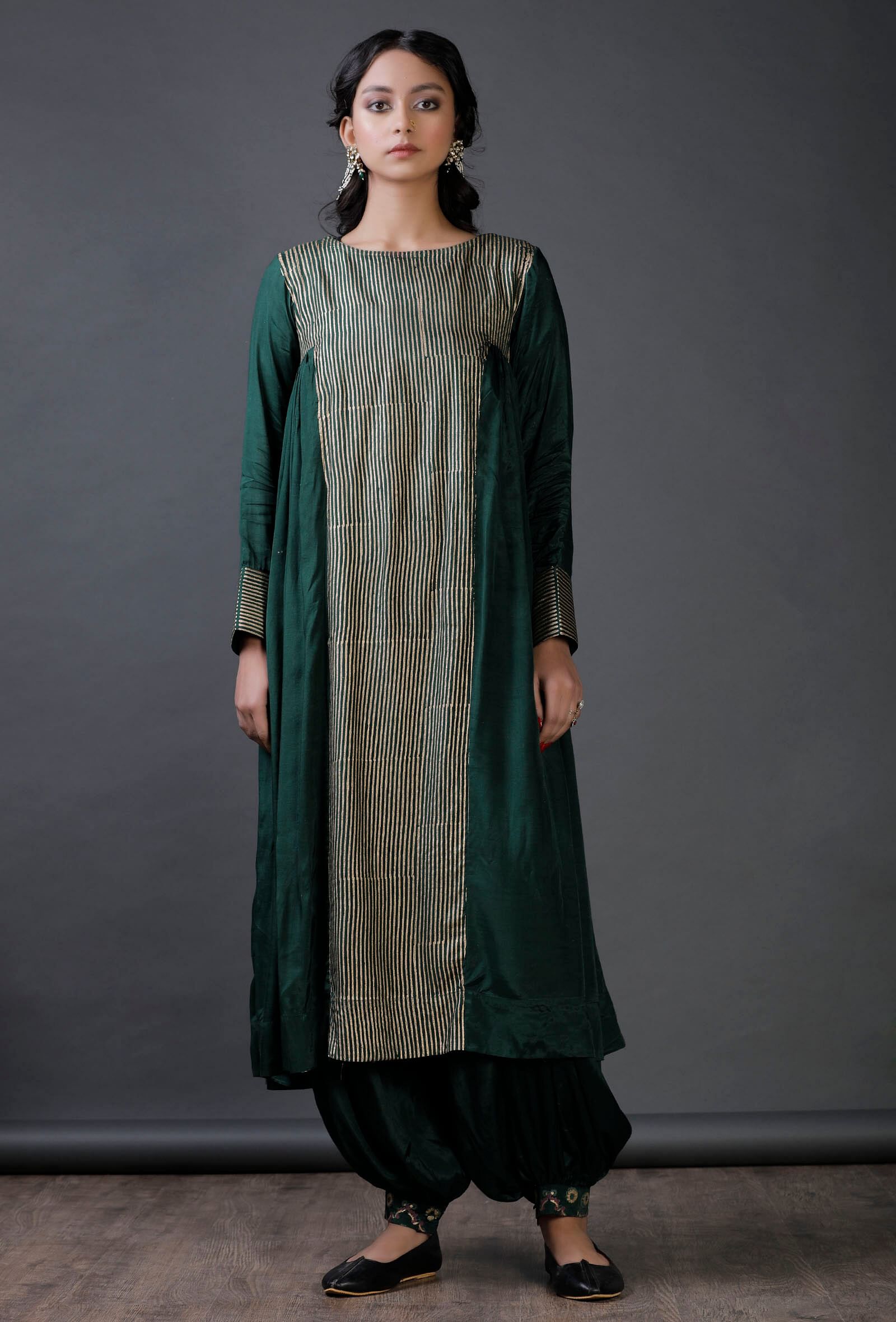 Green modal viscose block printed , full sleeves kurta