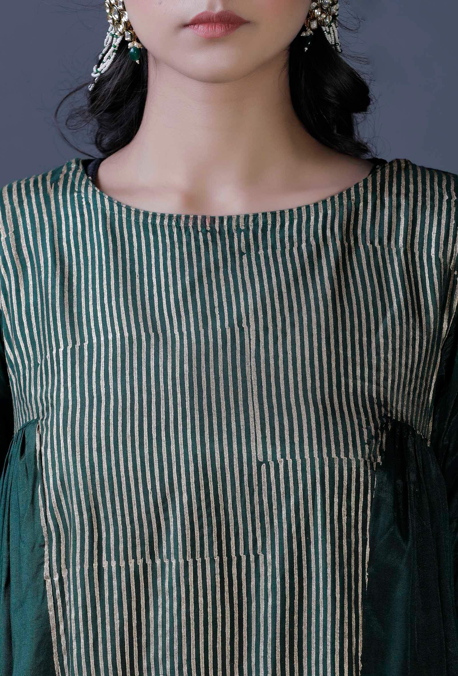 Green modal viscose block printed , full sleeves kurta