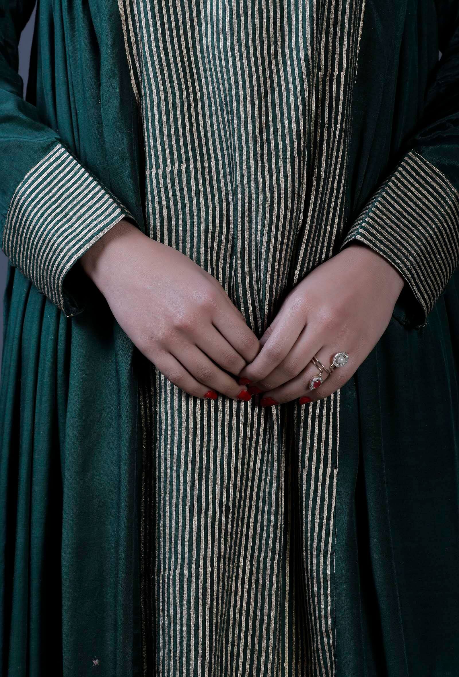 Green modal viscose block printed , full sleeves kurta