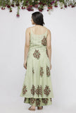 Set of 2: Light Green Kota Hand-Block Printed Kalidaar Kurta with Cotton Palazzo