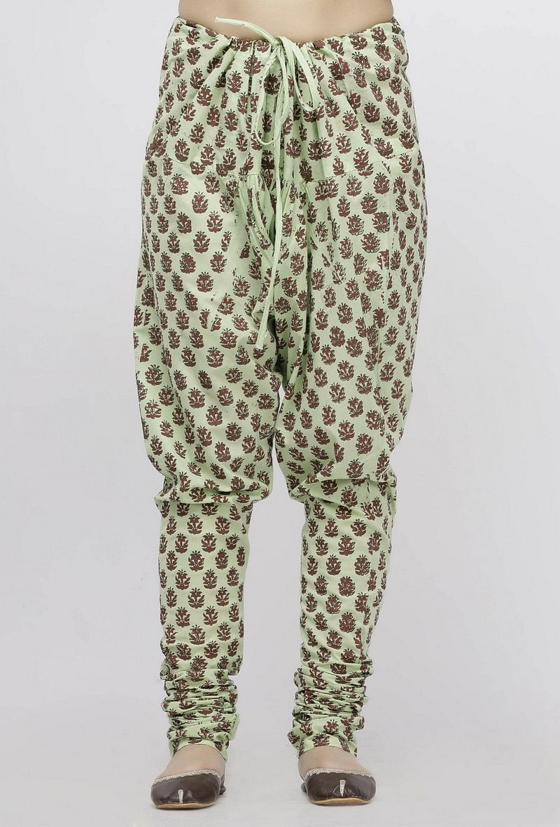 Green Hand-Block Printed Cotton Chooridar