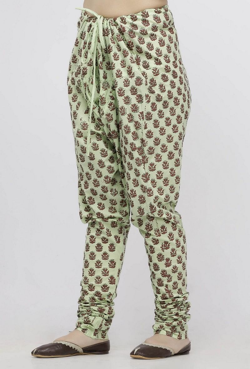 Green Hand-Block Printed Cotton Chooridar