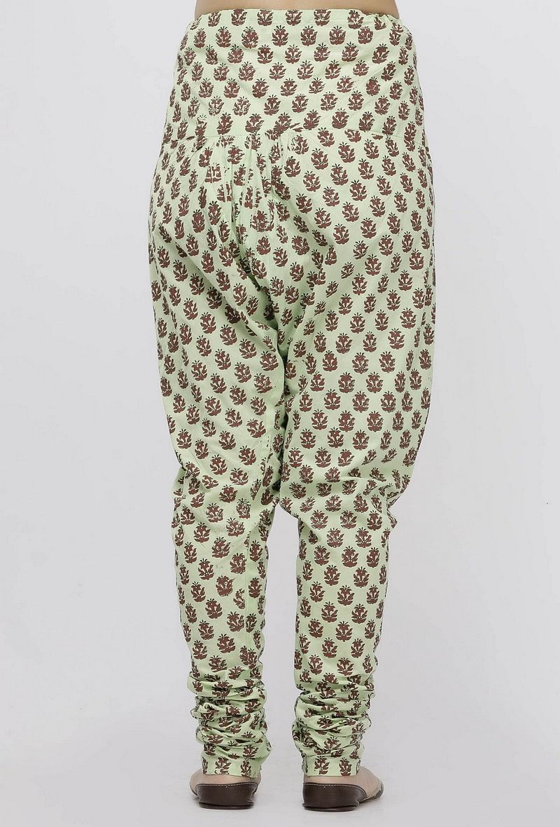 Green Hand-Block Printed Cotton Chooridar