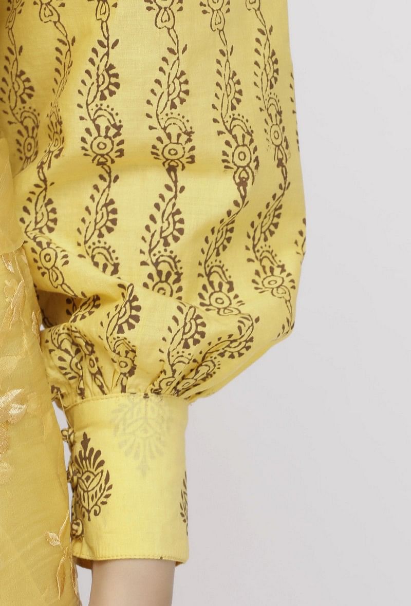 Yellow Cotton  Hand-Block Printed Blouse