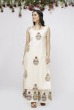 Off White Straight Fit Hand-Block Printed Kota Kurta