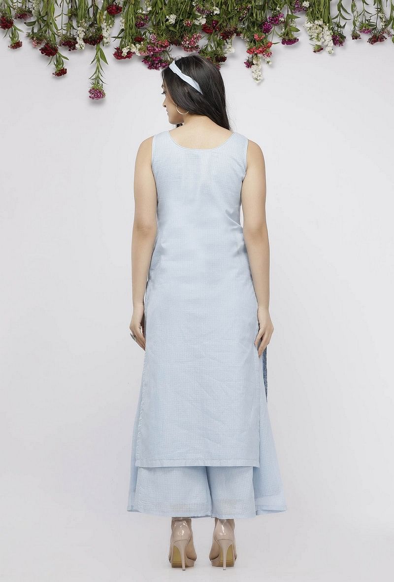 Blue Straight Fit Hand-Block Printed  Kota Kurta