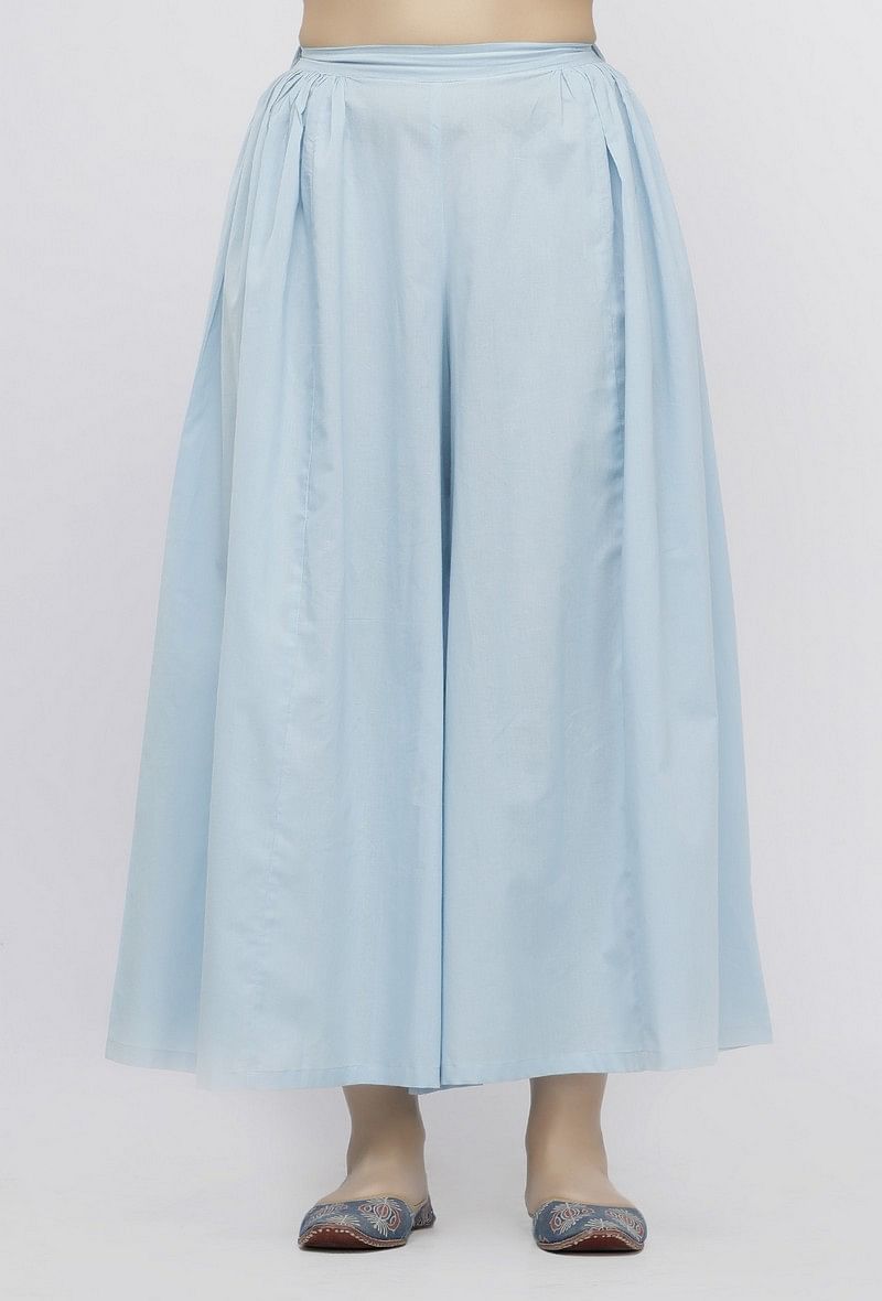 Blue  Plain Cotton Pallazo