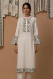 White and Green Bell Sleeves Cotton Flex Kurta
