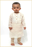 Set of 2 - Off-White Stripe Weave Malmal Kurta Pyjama