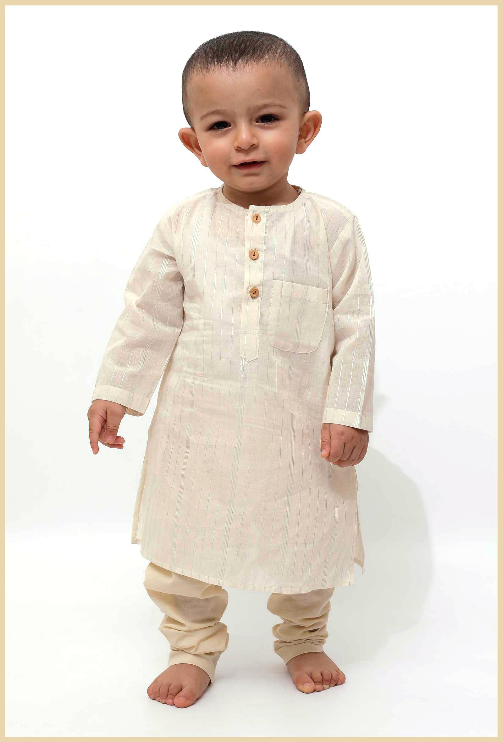 Set of 2 - Silver On Off-White Malmal Kurta Pyajam