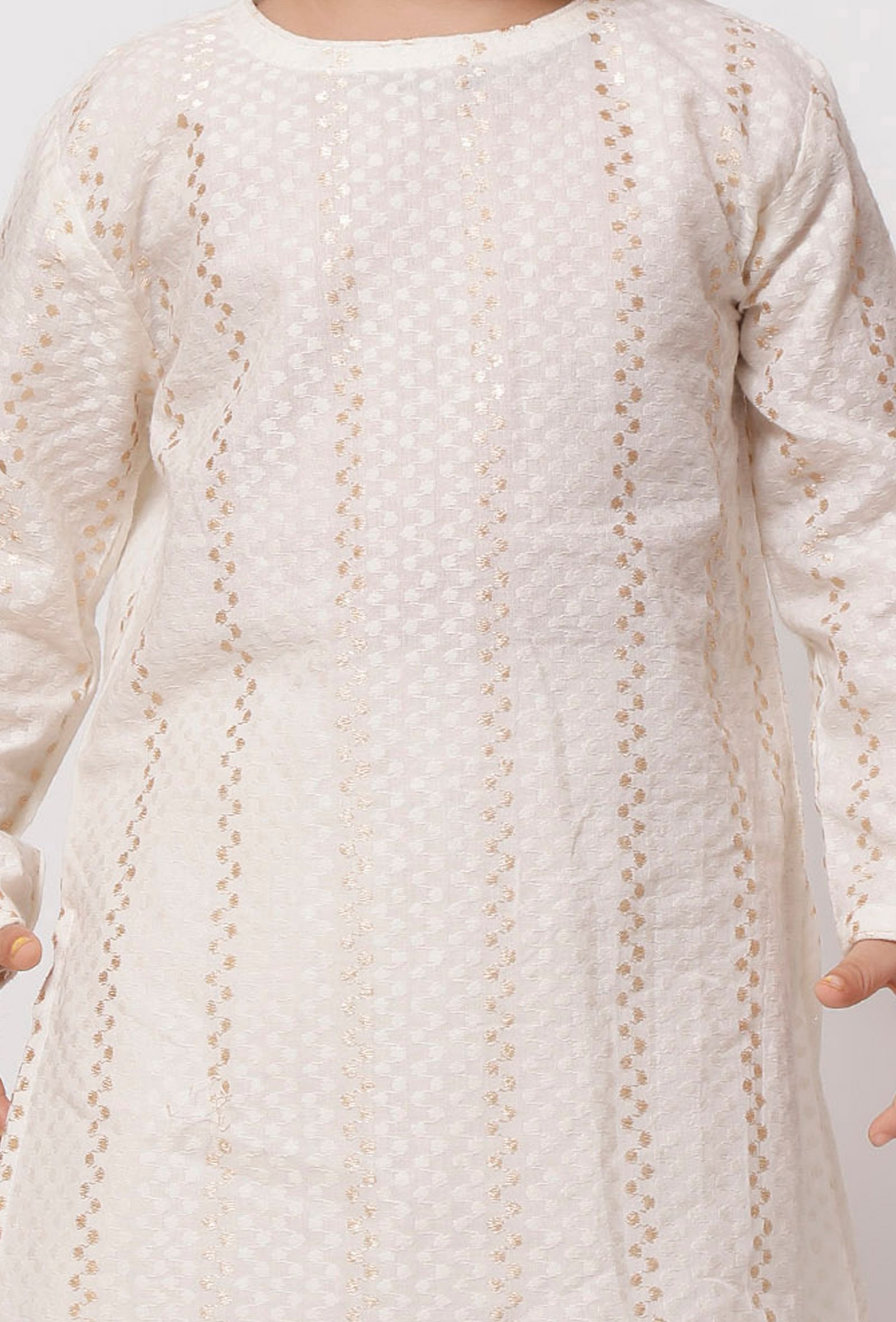 Set of 2 - Cream White Malmal Kurta with Plain Pajama