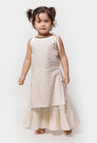 Set of 2- White Floral Buti Malmal Cut Sleeves Kurti with Skirt